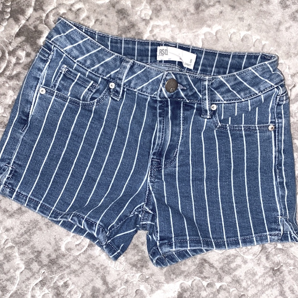 RSQ blue & white stripe malibu short shorts girls size 8